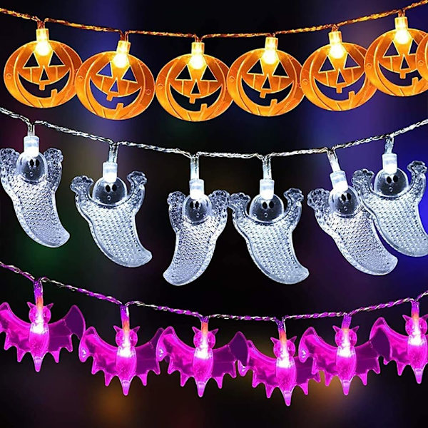Halloween 3D Gresskar Flaggermus Lyslenke - 20 LED batteridrevet