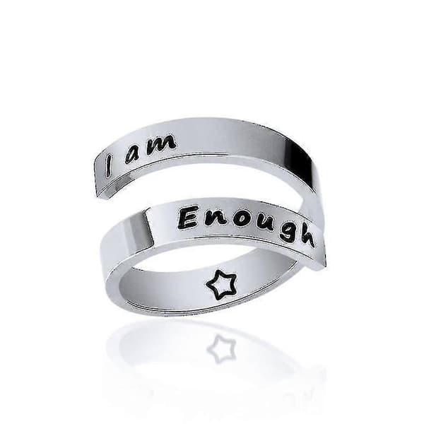 Rustfritt stål ring smykker inspirerende I'm Enough justerbar tvist ring, sølv