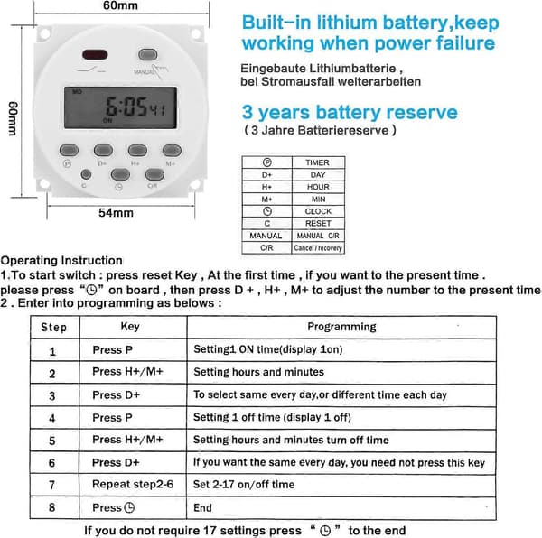 Aikakytkin - Mini 12V LCD Digitaalinen Mikrotietokoneohjattu Virta-ajastinkytkin