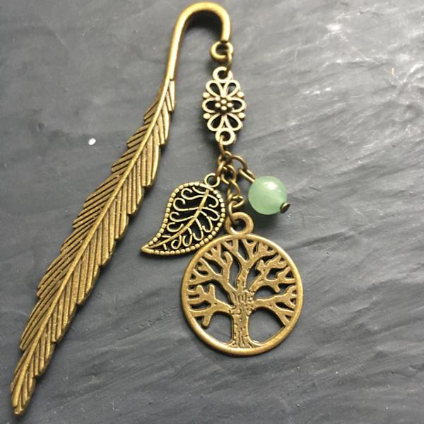 Bokmärke Livets träd Aventurin Löv Leaf Tree Of Life Symbol green