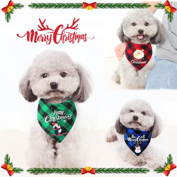 3-pack Hundsnusnäsdukar Julkläder Klassisk pläd för husdjurshund jul nyår