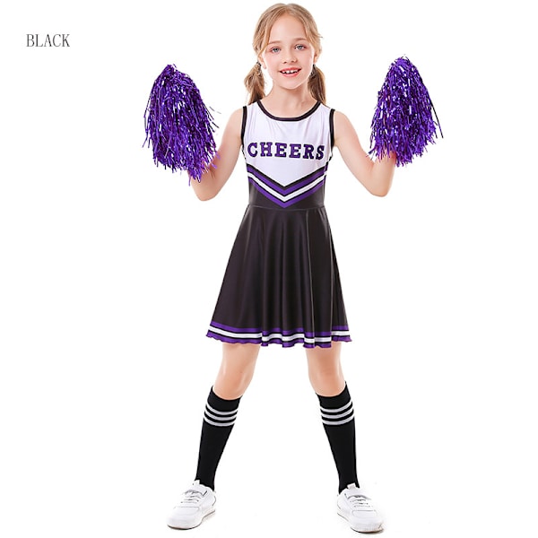 Piger Cheerleader kostume Halloween musikalsk festkjole black 140cm