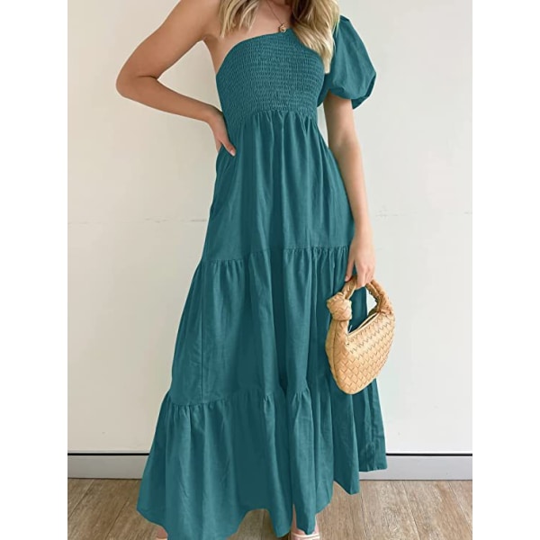 Bohemian ärmlös kjol Strandklänning Hög midja Klänning Kvinnlig Klänning Blue-Green L