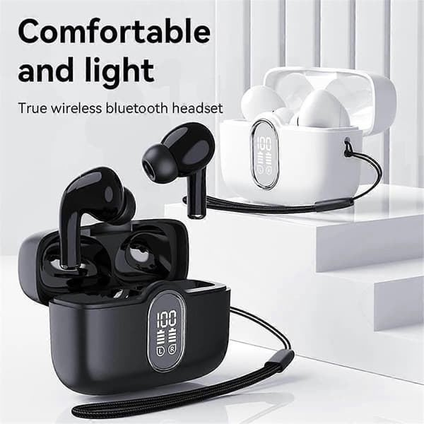 Trådløst headset Bluetooth-øretelefoner BT5.3 LED-display IPX4 vandtæt berøringskontrol til telefon bærbar computer hvid