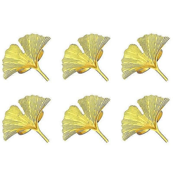 Servietringe Sæt Med 6, Ginkgo Blad Servietringe Bryllup Guld Servietspænde Til Thanksgiving Bord De