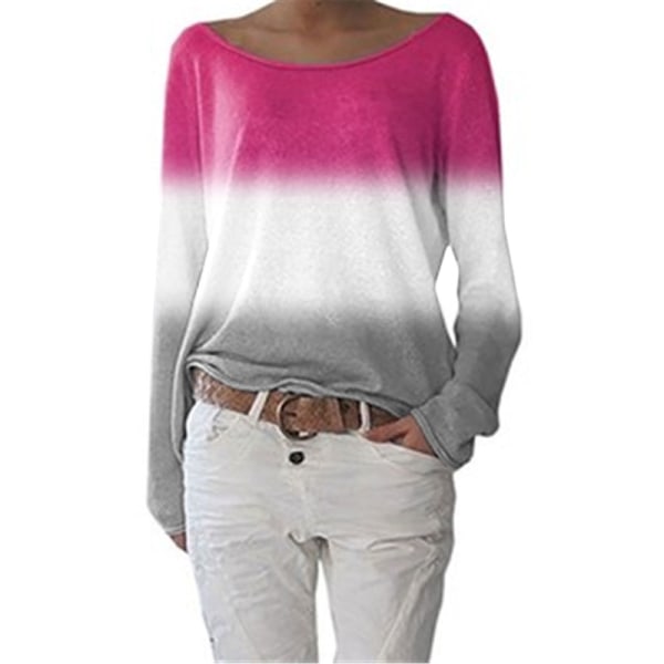 Plus size dame rundhalset sweater Casual løs trøje rose Red,3XL