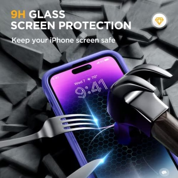 Miracase Glass Series Designad för iPhone 14 Pro Max Case 6,7 tum, [2023 Upgrade] Bumper Case med inbyggd 9H härdat glas Scr Purple