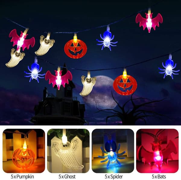 Halloween Lys 6,5 FT - 20 LED-lamper Græskar Spøgelser Flagermus Edderkop-batteri