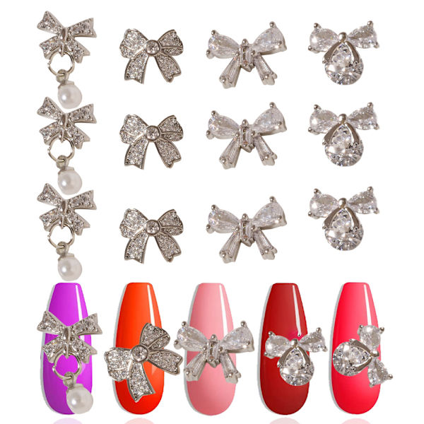 12 stk. Bowknot Negle Legering Rhinestones Til Negle Kit Flue