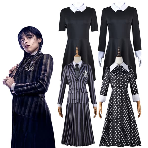 Dame Onsdag Addams Kjole, Halloween Kostymer Kjole Style 2 M