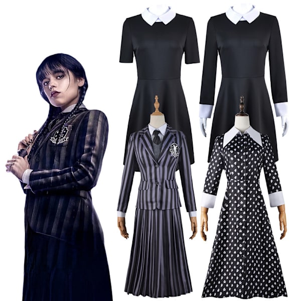 Naisten Wednesday Addams -mekko, Halloween-asumekko Style 2 M