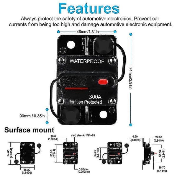 Vanntett Strømbryter, med Manuell Reset, 12v-48v Dc, 300a, for Bil Marine Trollingmotorer Båt Pro