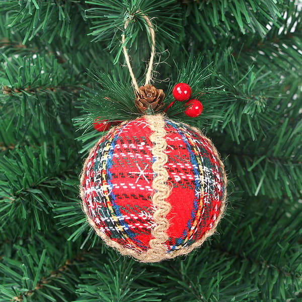 3 dele Buffalo Plaid stof julekuglepynt, genanvendelig