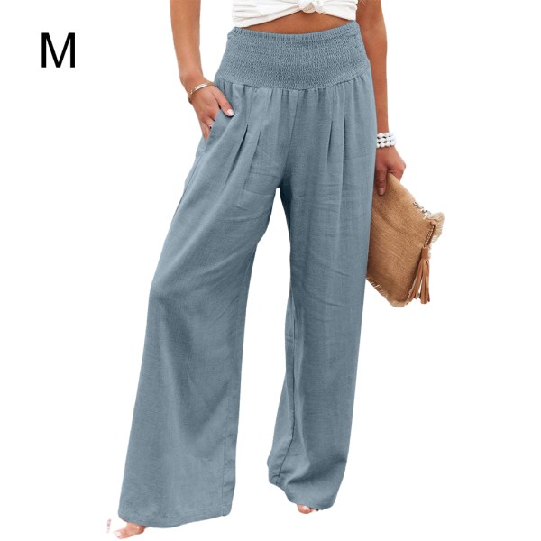 Dame Sommerbukser Lommer Løse Casual Wide Leg Lounge Sea Blue M