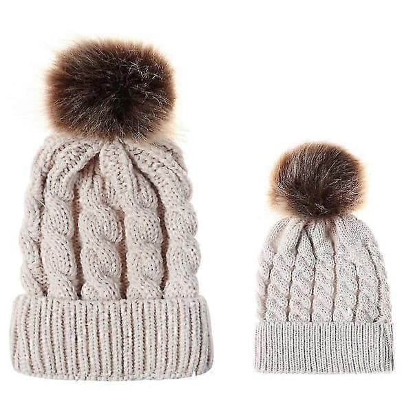 Utendørs vinterstrikket lue i ull med vri for damer (beige) 1 stk