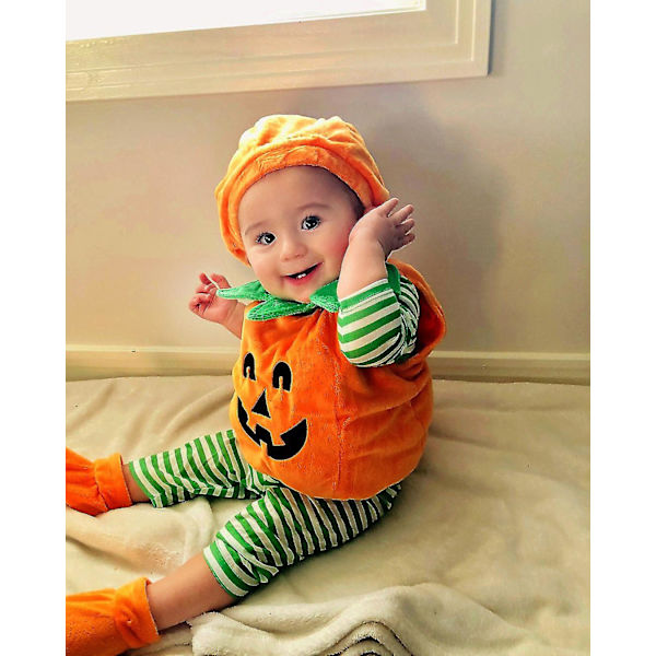 Joulu hihaton jumpsuit, söpö pyöreä pääntie Orange three-piece set 100cm