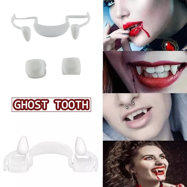 Infällbara Vampyr huggtänder Halloween Skräck Fake Ghost Teeth 2