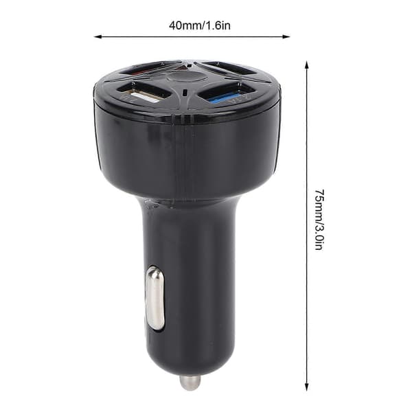 Biloplader 1 i 4 USB-udgang QC3.0 Brandhæmmende Multi-beskyttelse Plug and Play Universal 1232V Sort
