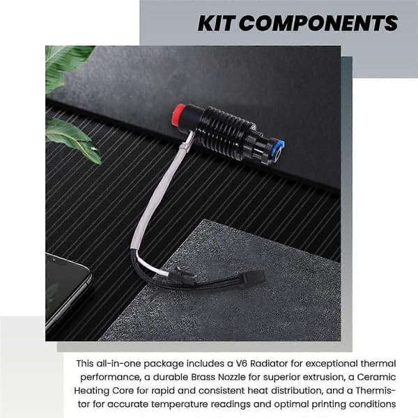 For Hotend Kit V6 Radiator Messingdyse Keramisk Varmekjerne Termistor for 3D-skriverdeler