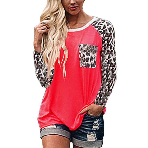 Kvinner Casual Langermet T-skjorte Leopardtrykk Patchwork Topper