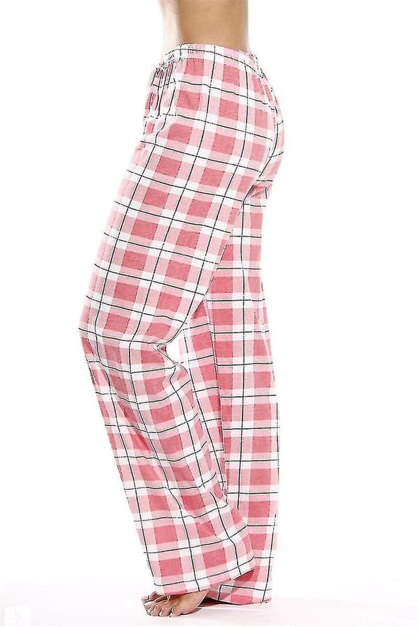 Pyjamasbukser til kvinder med lommer, bløde flannelternede pyjamasbukser til kvinder CNMR pink S