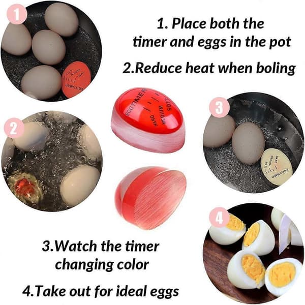 Hardkokt Egg Timer for Koking av Egg Fargeskiftende Egg Timere, Rød