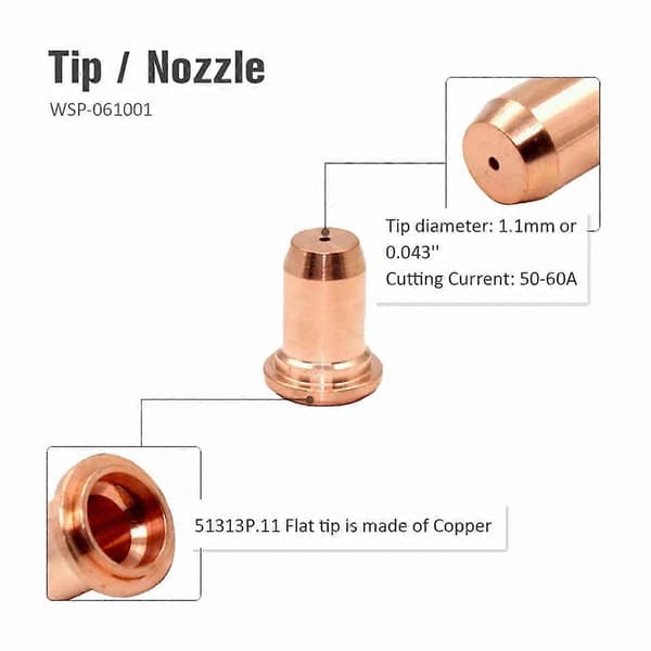 40 stk. plasmatips-sæt 1,0 mm 1,1 mm elektrode 52582 til -60 PT60 PT40 -40 plasmaskærer 1,0 mm dyse 51313P1.0