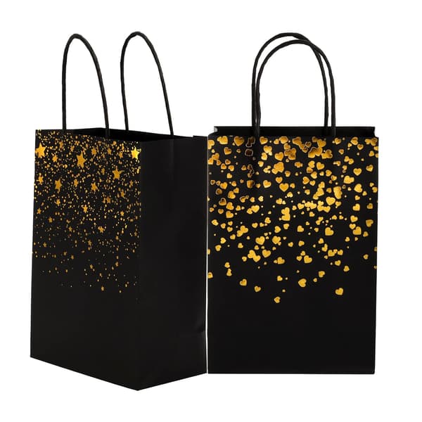 60-pack papperspresentpåsar, 8,3 x 5,9 x 3,1 tums presentpåsar i svart guld