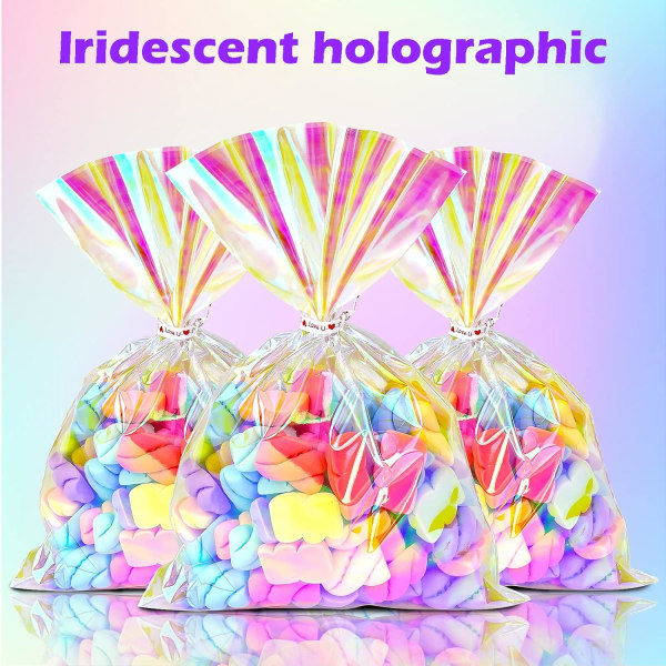 100st Holografiska phane Treat Bags Clear Goodie Bags Iriserande