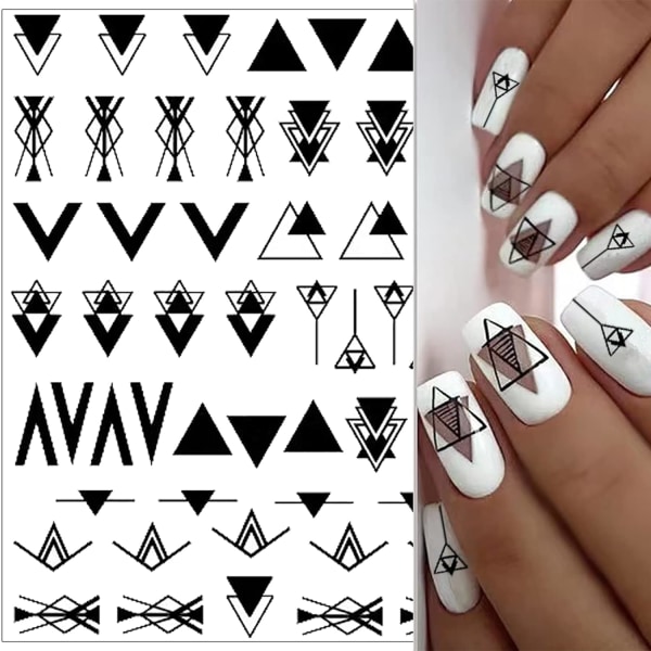 10 ark Svart Vit Geometriska Nail Art Stickers Dekaler 3D