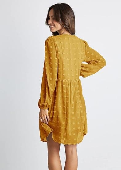 Damklänningar Långärmade Kort Miniklänning V-hals Flowy Casual