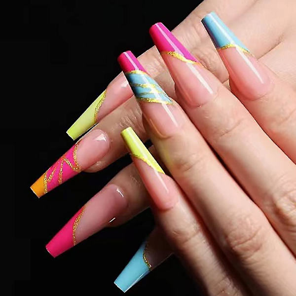 Press On Nails Pitkät Tekokynnet Vaaleanpunainen Kiiltävä Akryyli