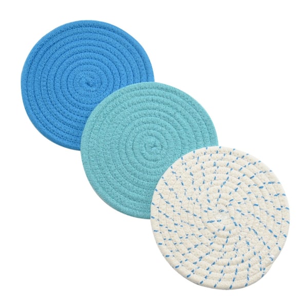 Set Set 100 % ren bomullshållare ( set med 3) varma mattor, skedstöd för matlagning och bakning med diameter 8 tum (blå )