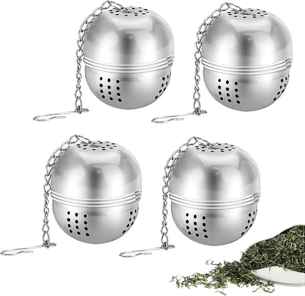 4 stk. Tekulesil, Tesil i rustfritt stål, Teinfuser for løs te, Teinfuser, Tesil for krus, Teinfuserkopp, Tekule, for San Te, Te, C