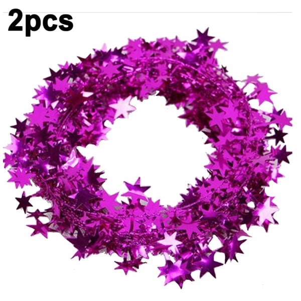 2 ruller Sparkly Star Tinsel Girlander med tråd til jul rose Red