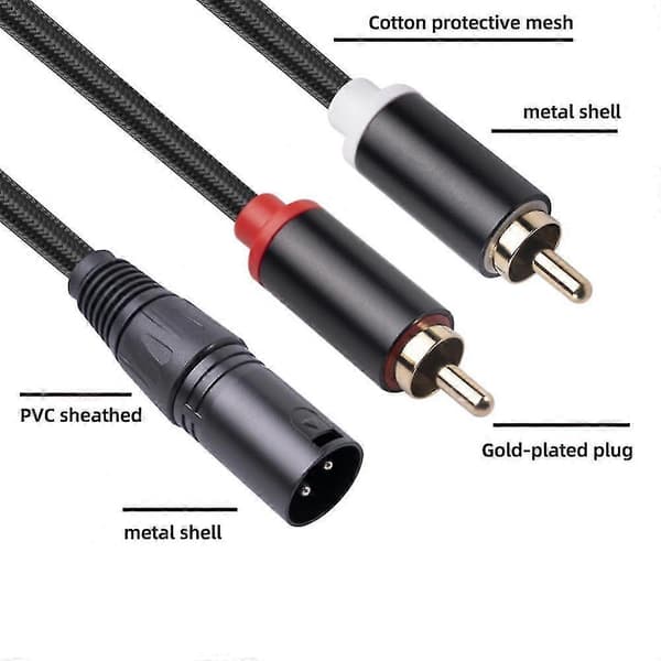 2m/1m lyd RCA-kabel hann til 2 XLR 3-pinners hann hunn Cannon forsterker mikseplugg AV-kabel