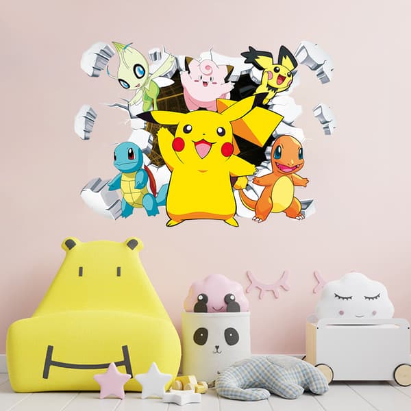 #Pikachu veggklistremerke, tapet, PVC, romdekorasjon, 60*40cm#