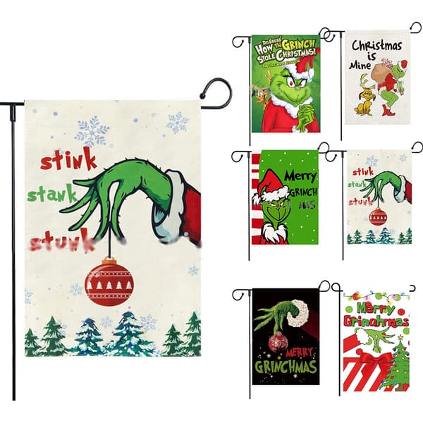 Grinch Christmas Garden Flagga Banner Dekor för Winter Farm Yard E