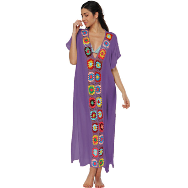Kvinnors bohemisk klänning Badkläder Cover Up lång klänning purple