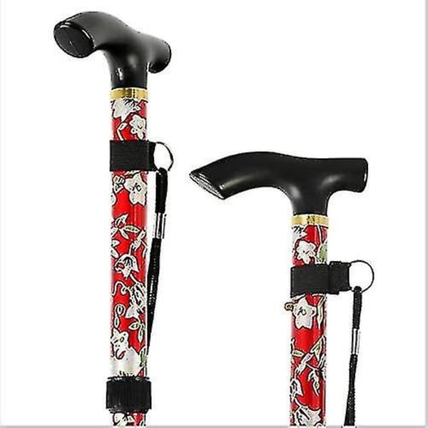 Foldbar stok Justerbar Blomstret vandrestok i aluminium til vandring Camping Holdbar mobilitetshjælp Red