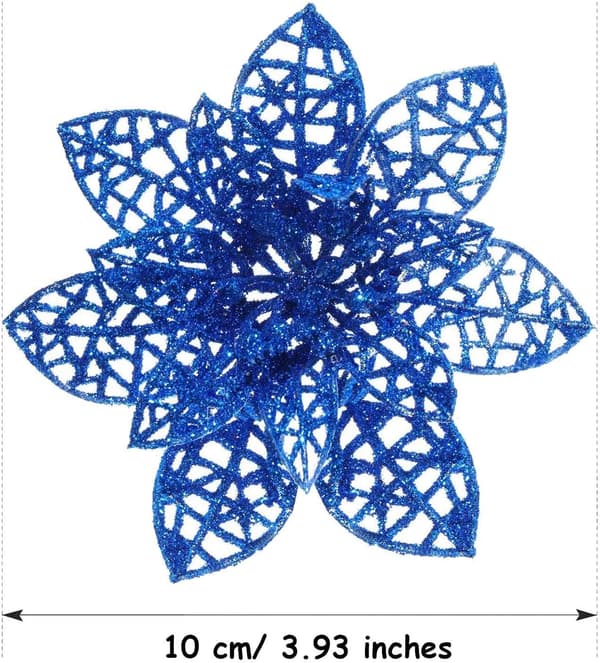 24 stk Christmas Sparkle Julestjerne Blomster Kunstige Blau