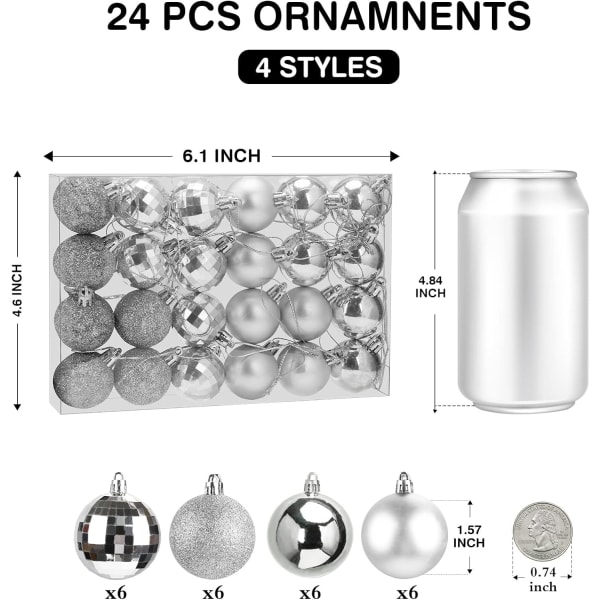 24ct julgransprydnader Set 1,57 tum Mini splittersäkra