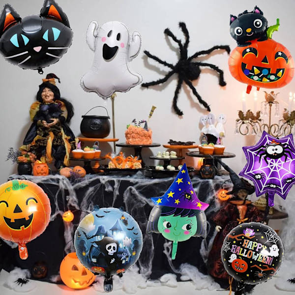 8 stk Halloween sæt - græskarheks kranie kat