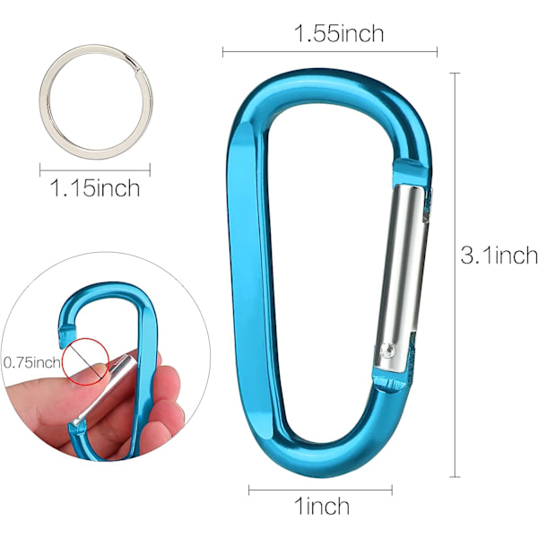 6 ST Flerfärgad karbinhake Caribeaner Clip, 3" stor aluminium D Ri