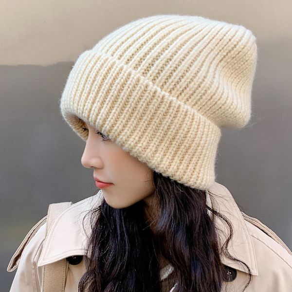Stickad mössa Baggy Slouchy Ribbad flänsad Stretchig Håll dig varm Enfärgad Höst Vinter Kvinnor Män Cap för utomhusbruk Yellow