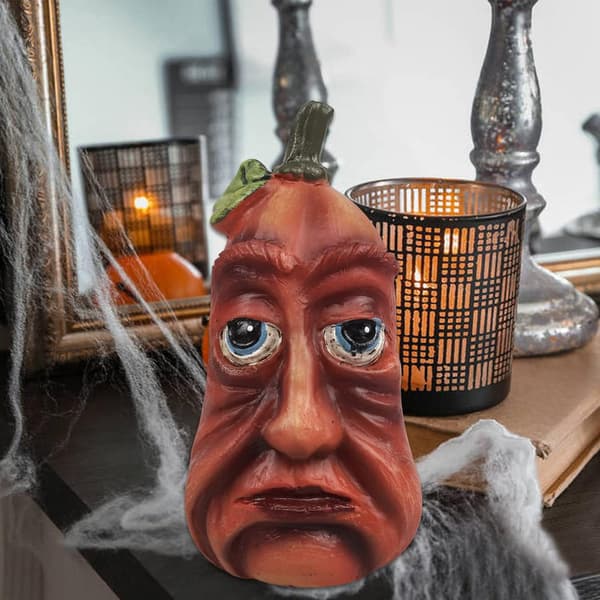 7,4 tum Halloween Freak Pumpkin Decoration, Grotesk Expression Pumpkin Head Halloween Decoration