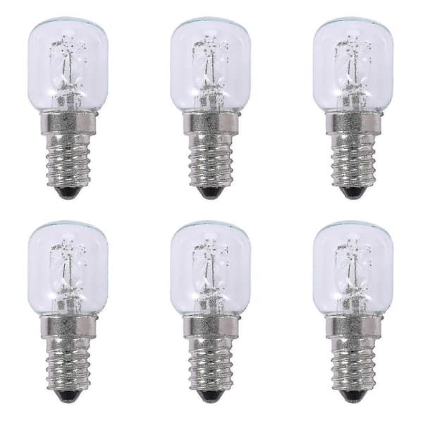 6x E14 Høytemperaturpære 500 Grader 25w - Halogen Boble Ovnspære For Varmebestandighet