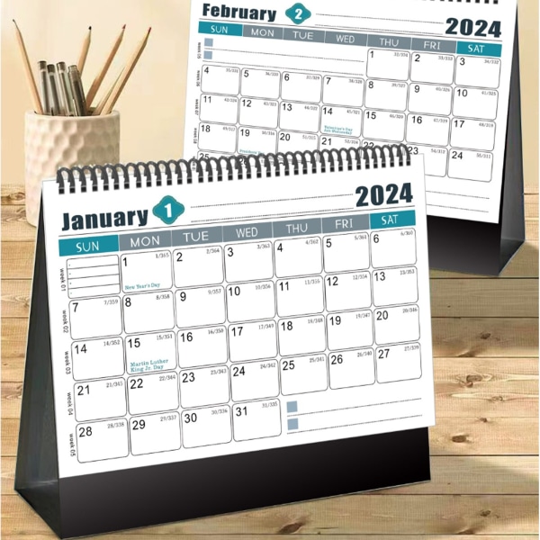 2024 Stående Flip Bordkalender, januar 2024 til desember 2024, 6,9\"