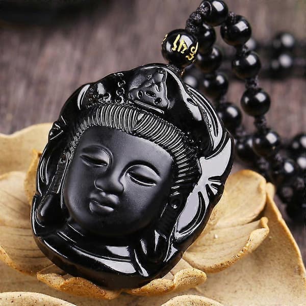 Luonnollinen obsidiaaniriipus Buddha Amitabha Buddha-pääriipus kaulakoru