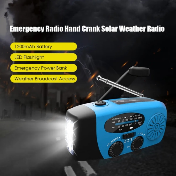 Emergency Solar Håndsveiv 1200mAh AM FM NOAA Værradio LED-lys USB-lader utendørs